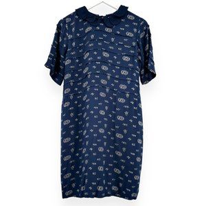 Nice Things Paloma S Navy Blue Short Sleeve Printed Ruffle Collar Midi Dress